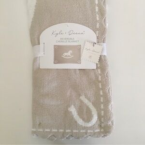 NEW Baby Blanket Tan Reversible Soft Chenille Scalloped Edge | Kyle & Deena